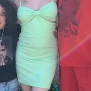 lime green under boob slit bodycon dress